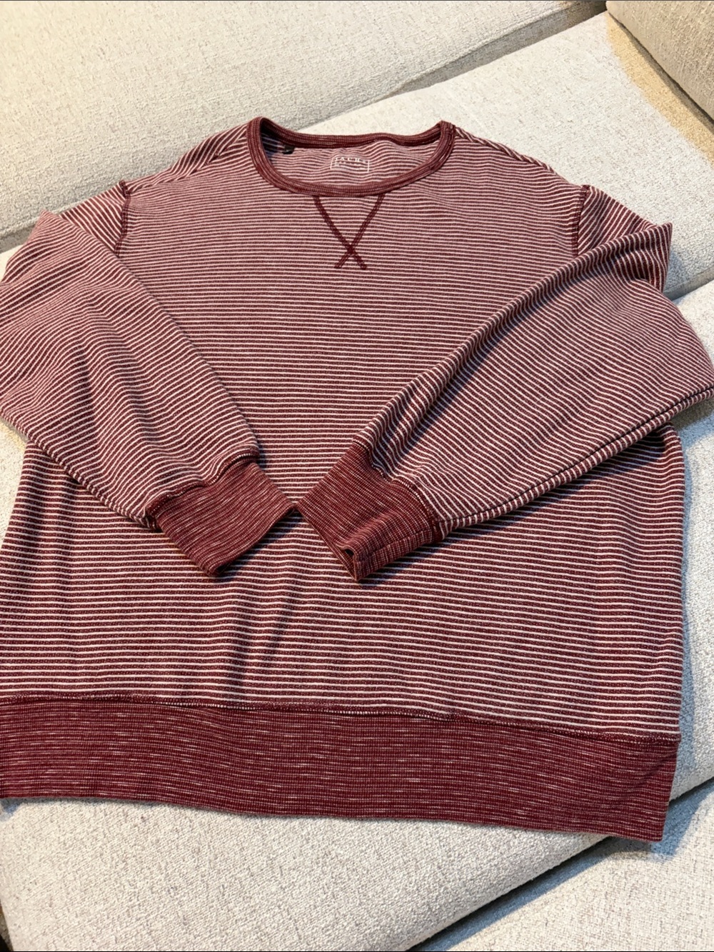 Jachs Men's Burgundy and White Striped Crewneck Sweater